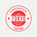 Tokyo passport stamp. Japan airport visa stamp or immigration sign. Custom control cachet. Vector illustration.